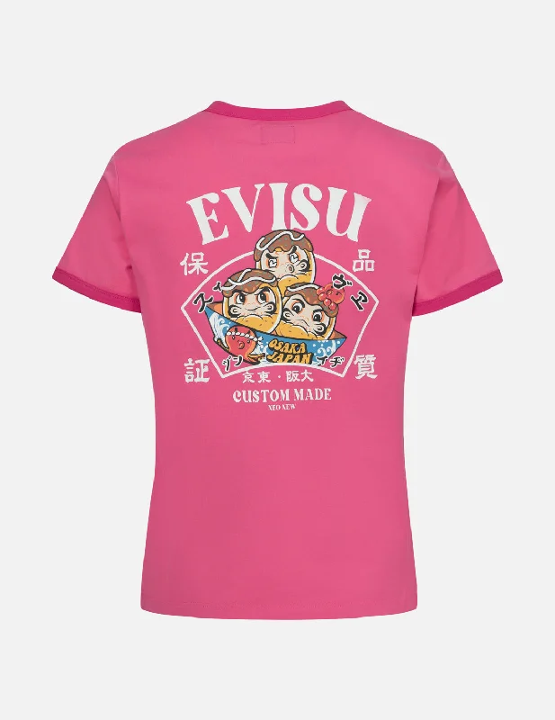 Warm and substantial Logo and Takoyaki Daruma Print Regular Fit Ringer T-shirt