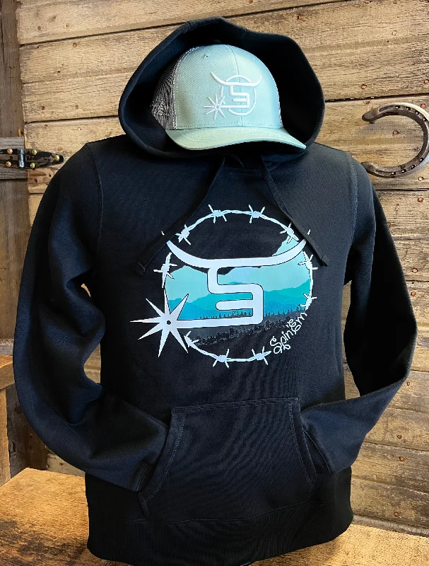 Sports Zipper Style Ladies Black Hoodie Mountain Logo