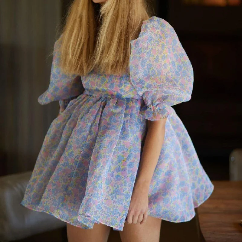 Fashionable sports Paloma Sweet Pastel Floral Puff Mini Dress