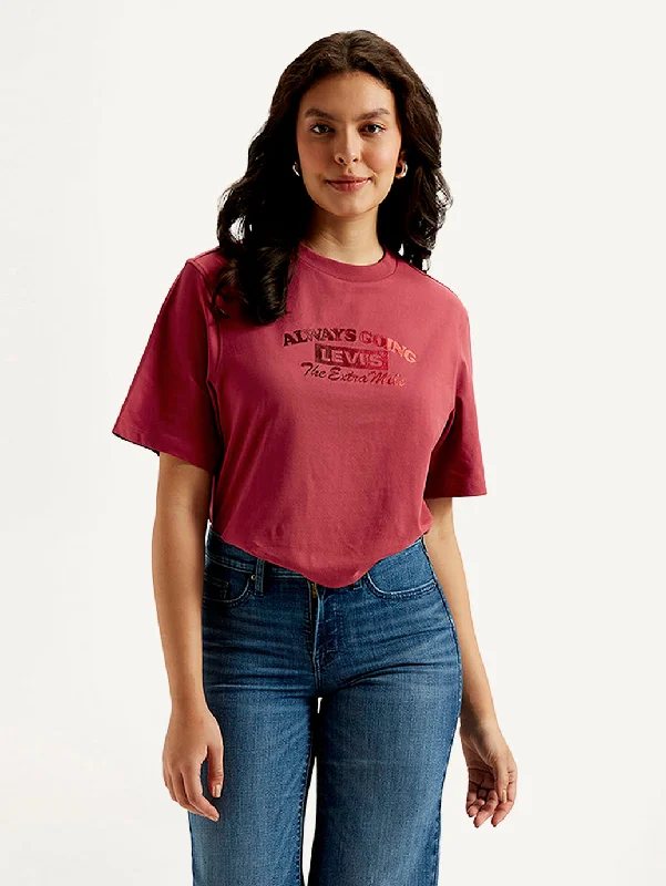 Sports fitness shoes Women's Typographic Print Boxy T-shirt