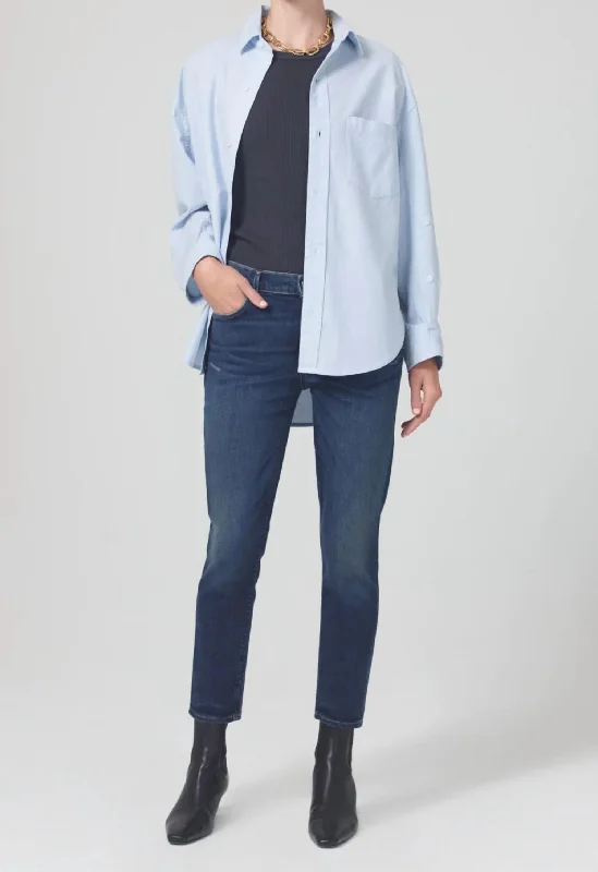 Round neck design Ella Mid Rise Slim Crop Jean In Organic Sky Lantern