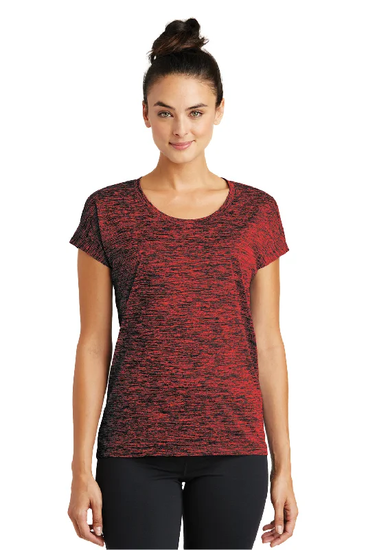 Boutique display Sport-Tek Womens Electric Heather Moisture Wicking Short Sleeve Crewneck T-Shirt - Deep Red Black Electric - Closeout Boutique display Sport-Tek Womens Electric Heather Moisture Wicking Short Sleeve Crewneck T-Shirt - Deep Red Black Electric - Closeout