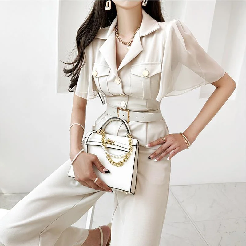 Round neck design Elegant Summer OL JUMPSUITS WITH Belt