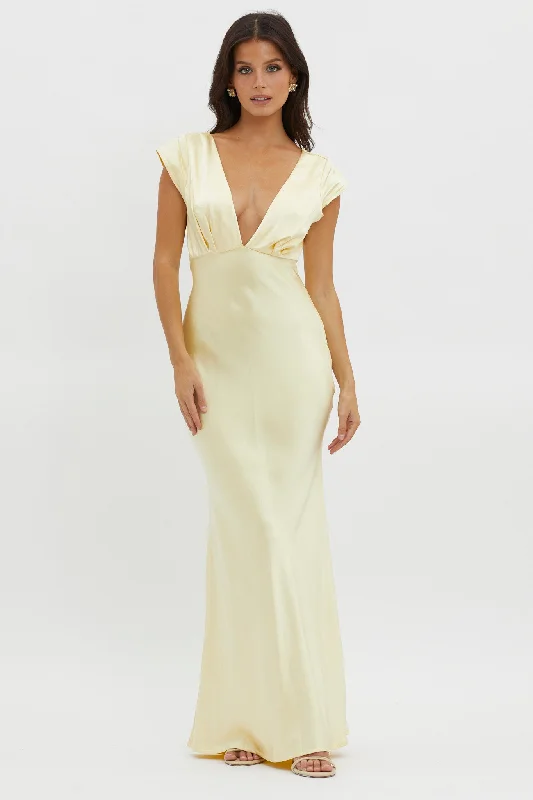 Sweet Small Style Lucinda V-Neck Twist Back Midi Dress Yellow