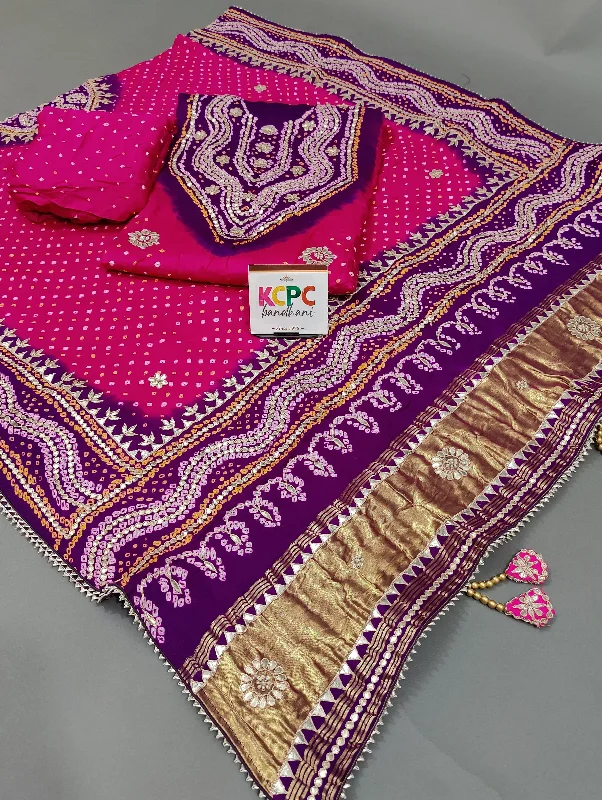 Luxury and fashionable KcPc Pure Gaji Silk Bandhani Gotapatti Work Designer Salwar suit AMT Luxury and fashionable KcPc Pure Gaji Silk Bandhani Gotapatti Work Designer Salwar suit AMT
