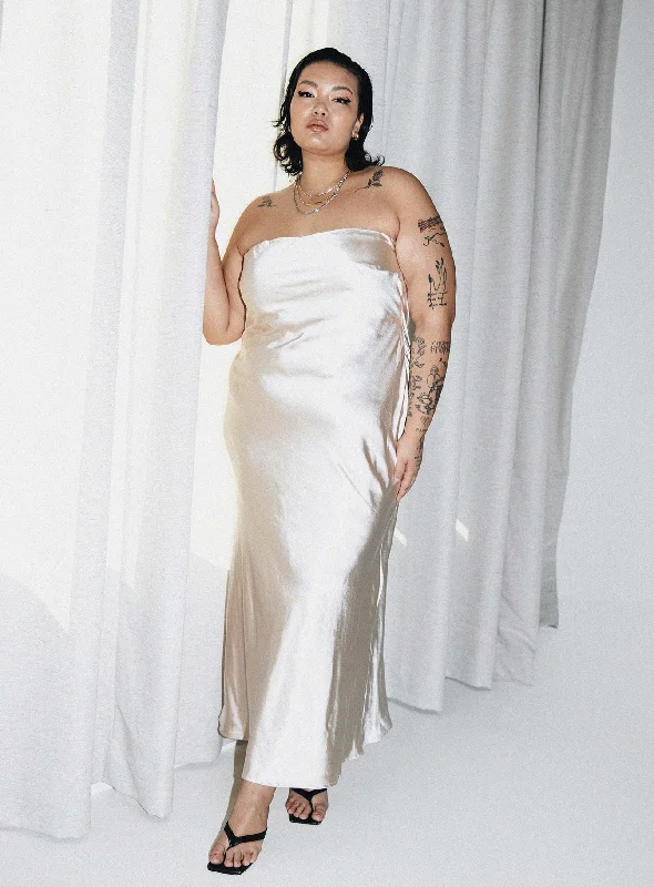 Retro Elegant Style Haley Maxi Dress Champagne Curve
