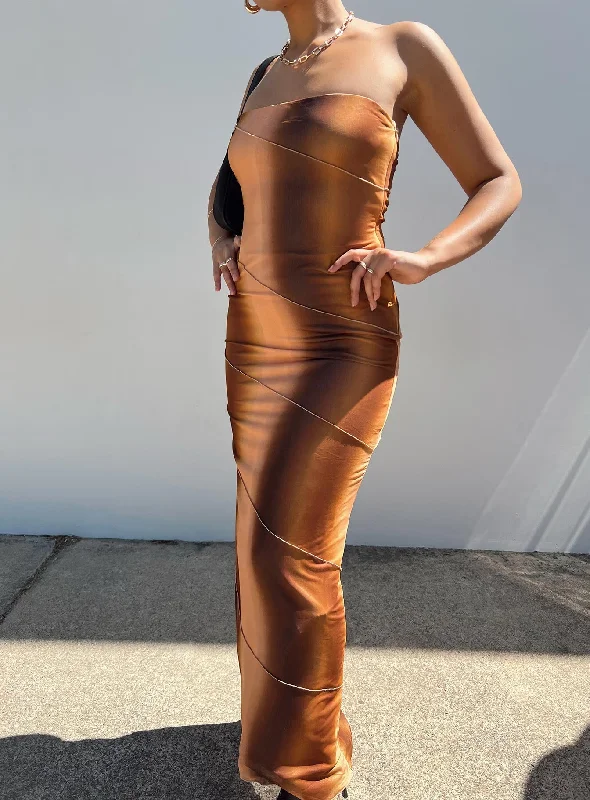 Sweet Puffy Skirt Luela Maxi Dress Brown