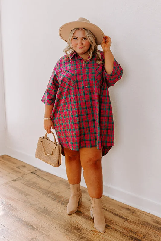 Affordable selection Cider Sippin' Oversized Plaid Mini Dress in Pink Curves