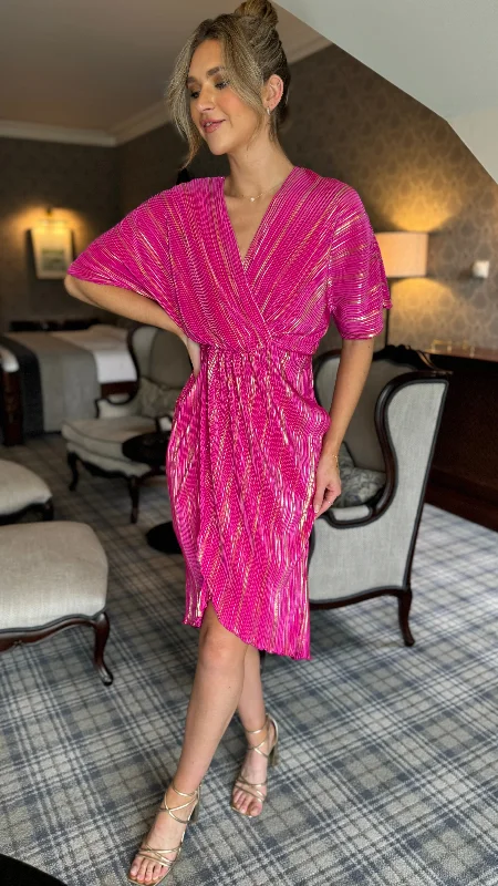 Simple research Dionne Hot Pink Wrap Detail Midi Dress