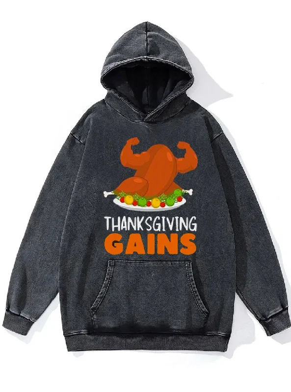 Printed pattern Thanksgiving Gains Washed Gym Hoodie