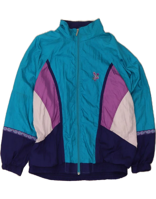 Retro Style VINTAGE Womens Tracksuit Top Jacket UK 16 Large Blue Colourblock Polyester Retro Style VINTAGE Womens Tracksuit Top Jacket UK 16 Large Blue Colourblock Polyester