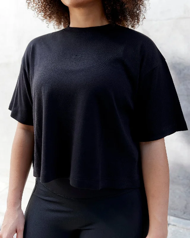 Renaissance Style Go-To Modal Oversized Cropped Tee - Black-Black
