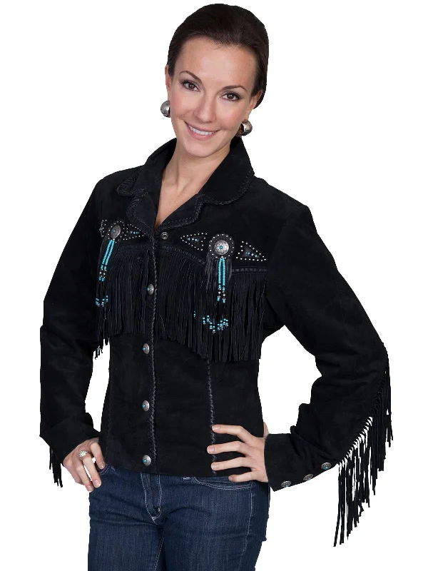 Sweet Modified Style Scully Leather Womens Beaded Fringe Conchos Boar Suede Jacket Black XL Sweet Modified Style Scully Leather Womens Beaded Fringe Conchos Boar Suede Jacket Black XL