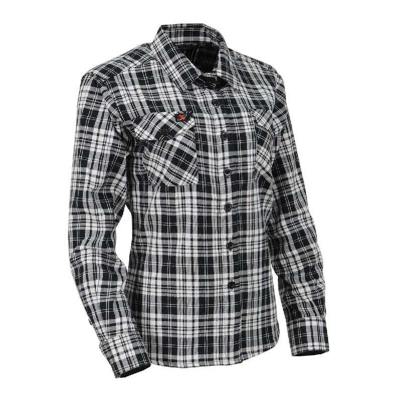 Street Sports Shoes Milwaukee Leather MNG21615 Women's Black and White Long Sleeve Cotton Flannel Shirt Street Sports Shoes Milwaukee Leather MNG21615 Women's Black and White Long Sleeve Cotton Flannel Shirt
