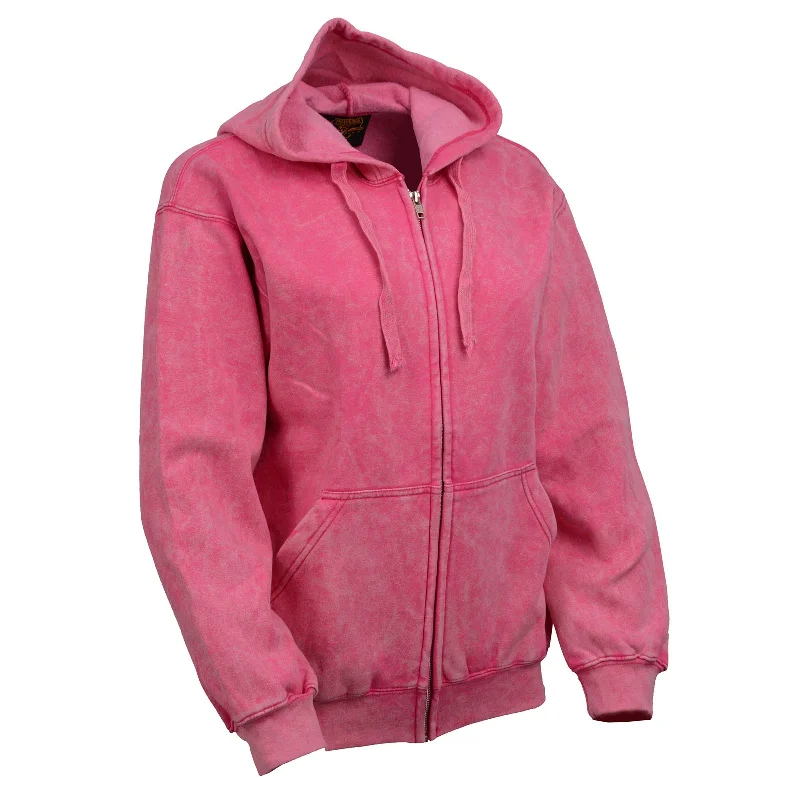 Street Style Milwaukee Leather MNG21620 Women's Distressed Pink Sweatshirt Full Zip Up Long Sleeve Casual Hoodie - with Pocket Street Style Milwaukee Leather MNG21620 Women's Distressed Pink Sweatshirt Full Zip Up Long Sleeve Casual Hoodie - with Pocket
