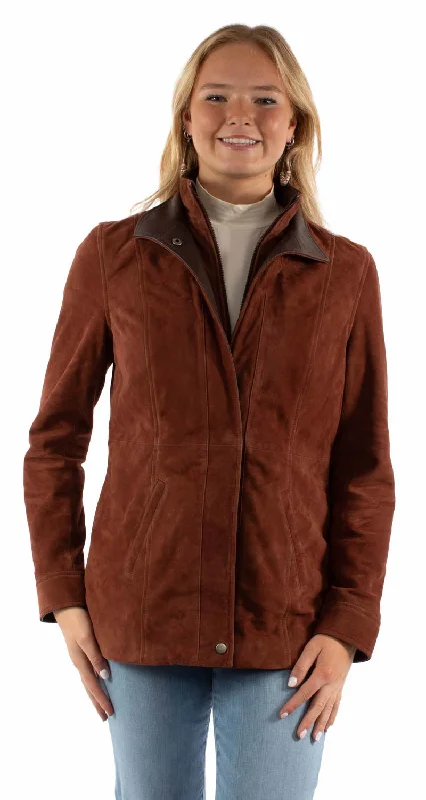 Sports Fitness Wear Scully Womens Contrasting Embellished Snap Meron Suede Leather Jacket