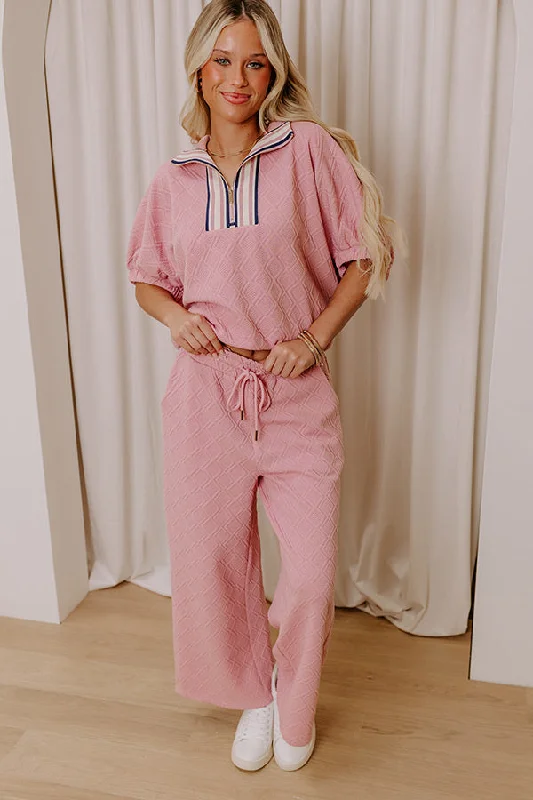 Hip-Hop Style First Class Flight High Waist Knit Pants in Pink