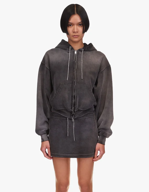 Sweet Small Style Zip Up W/ Rhinstone Drawcord - Washed Caviar