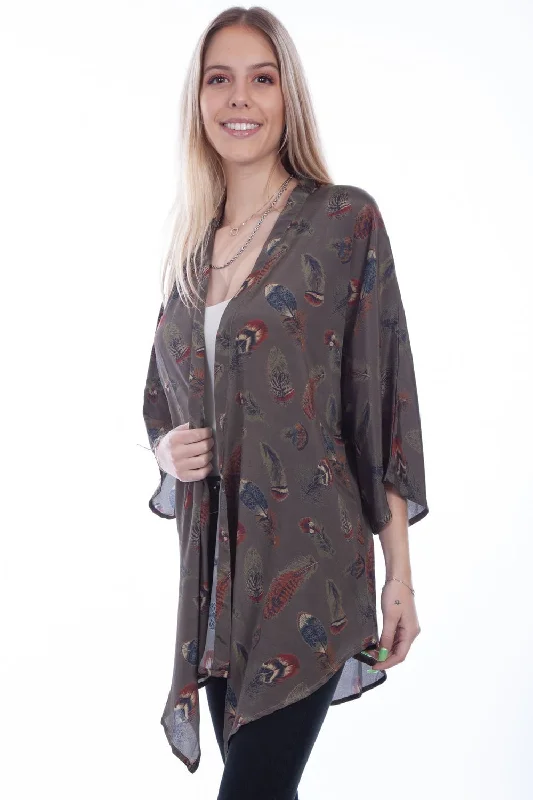 Elegant and noble Scully Womens Sage Polyester Feathers Kimono