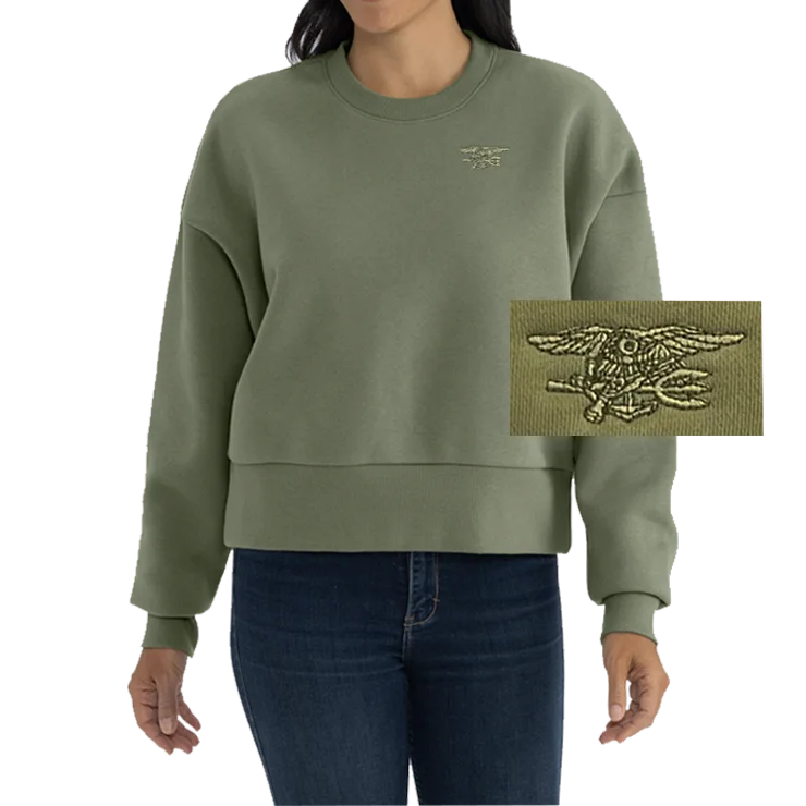 Letter embroidery Ladies Light Olive Trident Heavyweight Sweatshirt