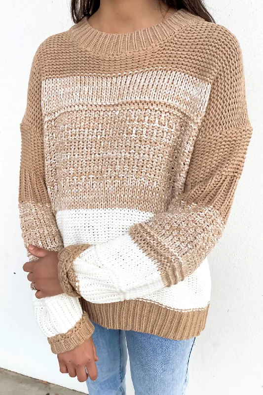 Retro Literary Style Nicole Knit Beige White Stripe