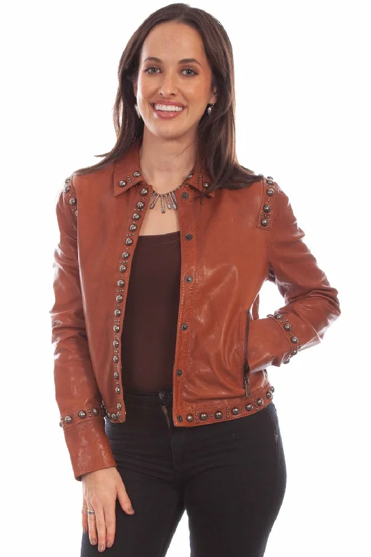 Street Show-Off Style Scully Womens Snap Front Studded Brown Leather Leather Jacket M Street Show-Off Style Scully Womens Snap Front Studded Brown Leather Leather Jacket M