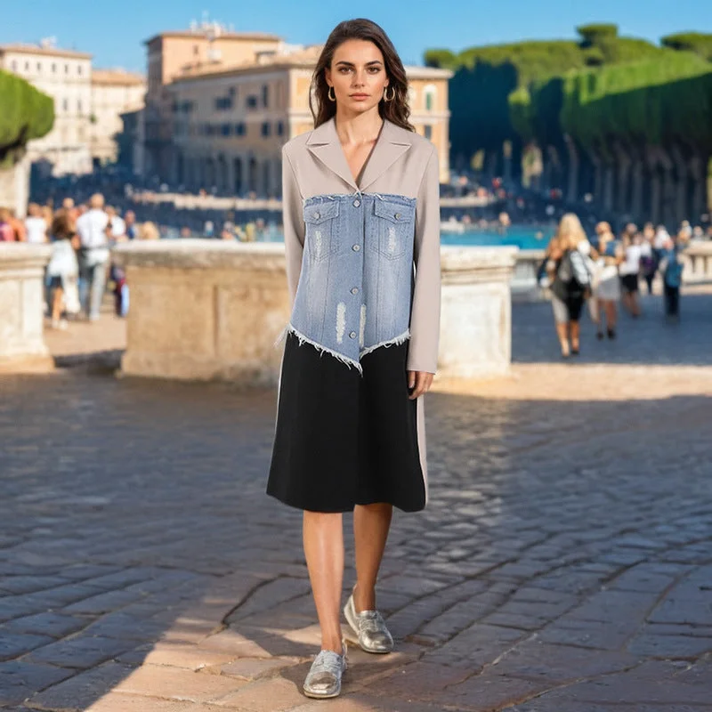 Sweet Words Designed Luxury Contrast Color Long Outerwear