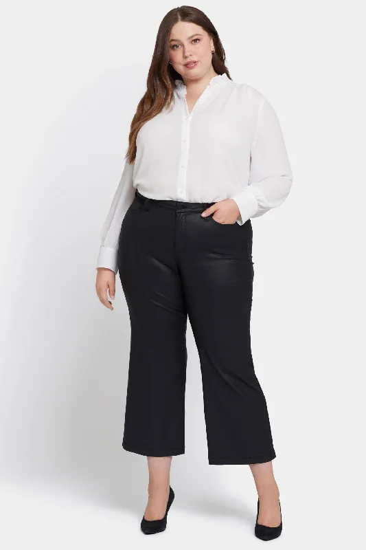 Street Letter Style Coated Teresa Wide Leg Ankle Jeans In Plus Size - Black Coated