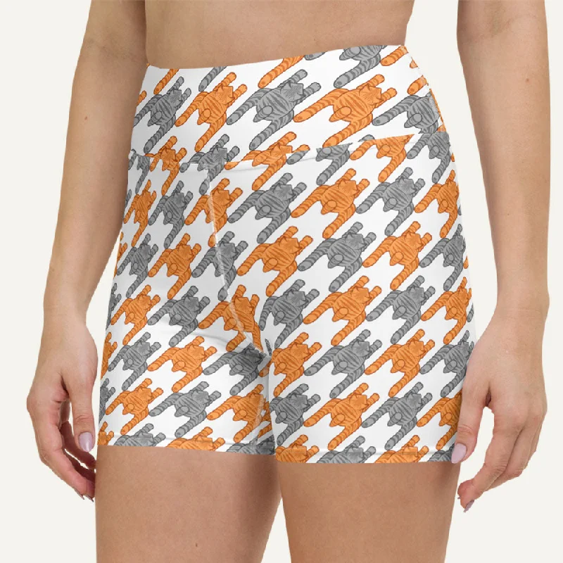 Sweet Soft Feeling Tabby Cats Houndstooth High-Waisted Shorts