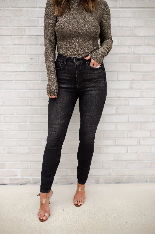 Sports Fitness Style Octavia High Rise Control Top Skinny Jeans in Washed Black