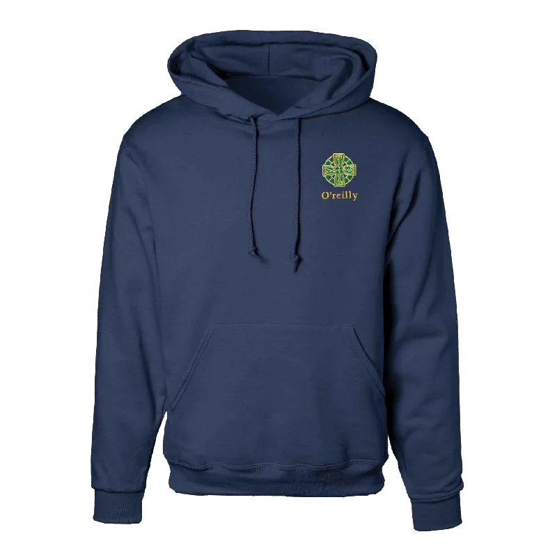 Sweet Soft Feeling Celtic Cross Embroidered Personalized Hoodie- Navy