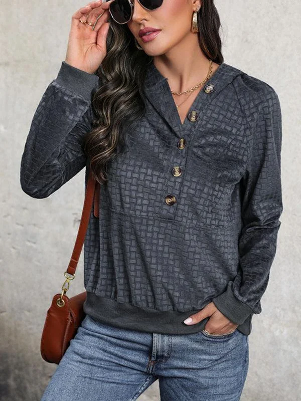 Sweet Words Buttoned Textured Women Hoodie