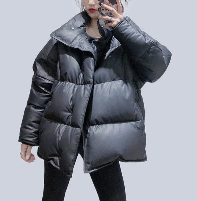 Sweet Fresh Feeling Genuine Leather Duck Down Coat Oversized