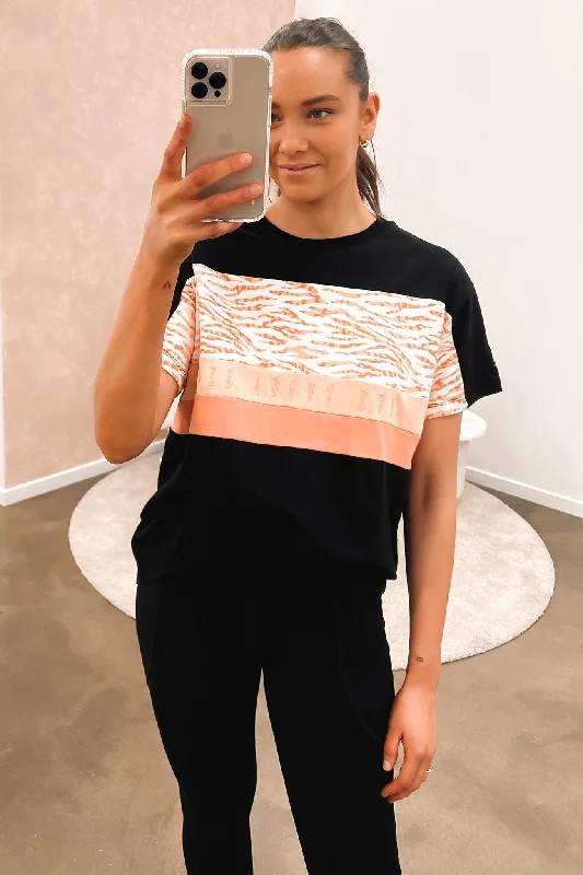 Retro Stripes Drew Panel Tee Black