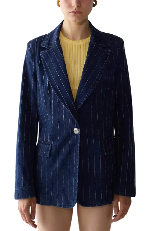 Retro Design Pin Stripe Denim Blazer