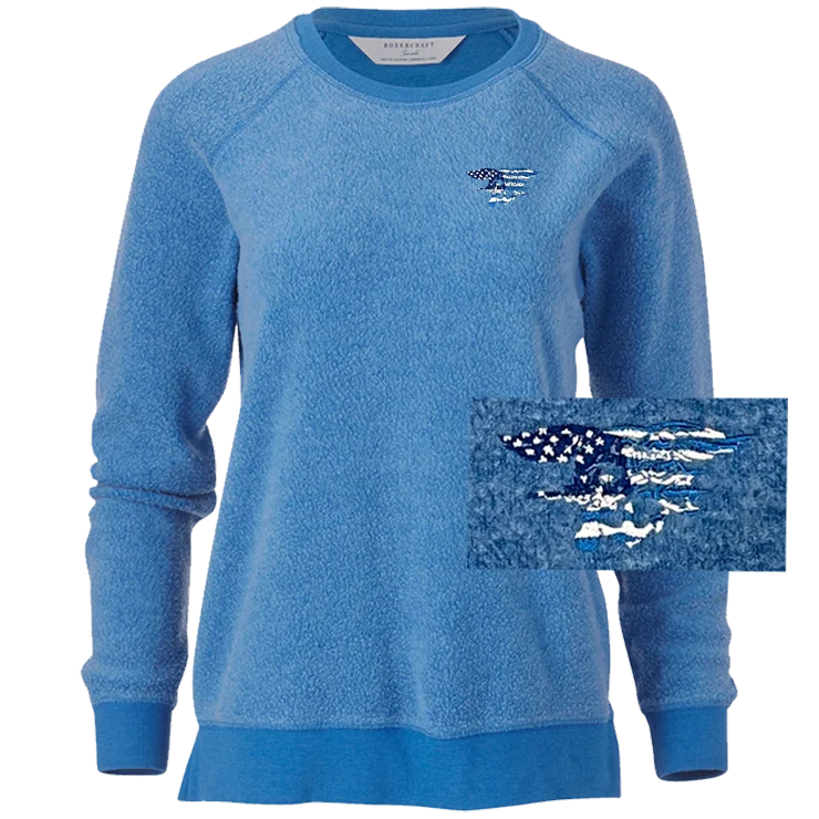 Trendy and versatile Ladies Royal Trident Flag Fleece Out Crewneck Sweatshirt