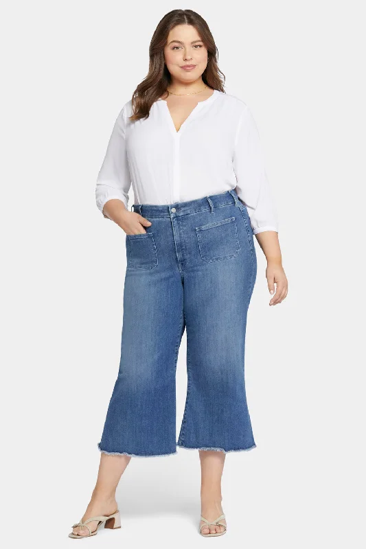 Sweet Words Patchie Wide Leg Capri Jeans In Plus Size - Compass