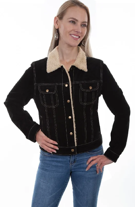 Literary Style Scully Womens Black Suede Boar Shearling Jacket M
