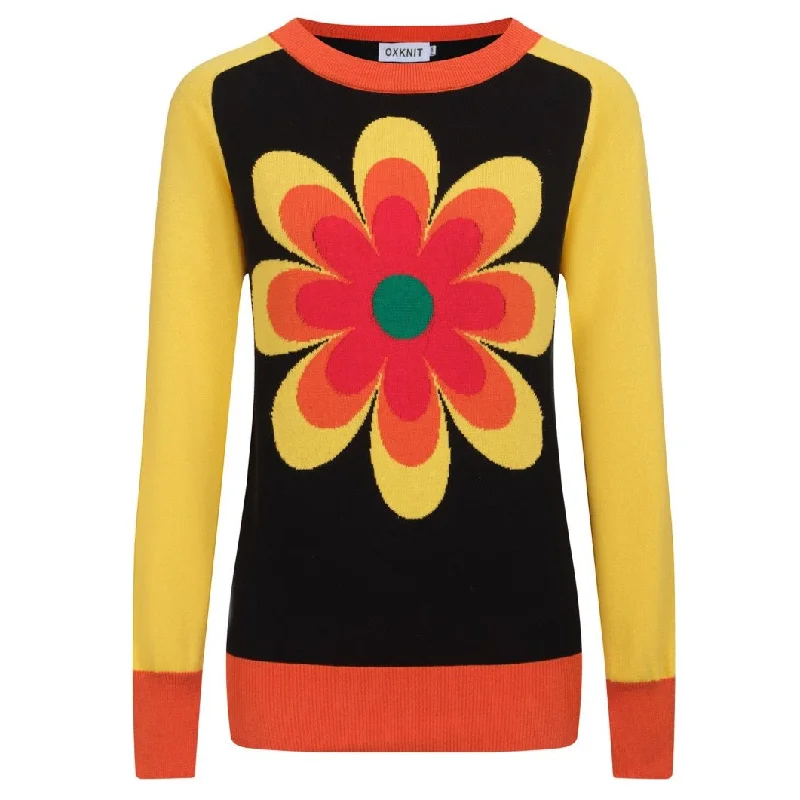 Sweet Soft Feeling Women's yellow floral jacquard knit sweater