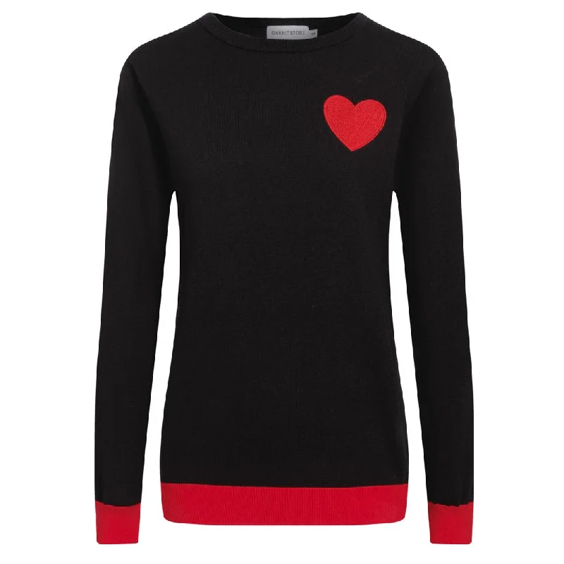 Sweet Stand-Up Collar Style Women's black knit vintage embroidered sweater