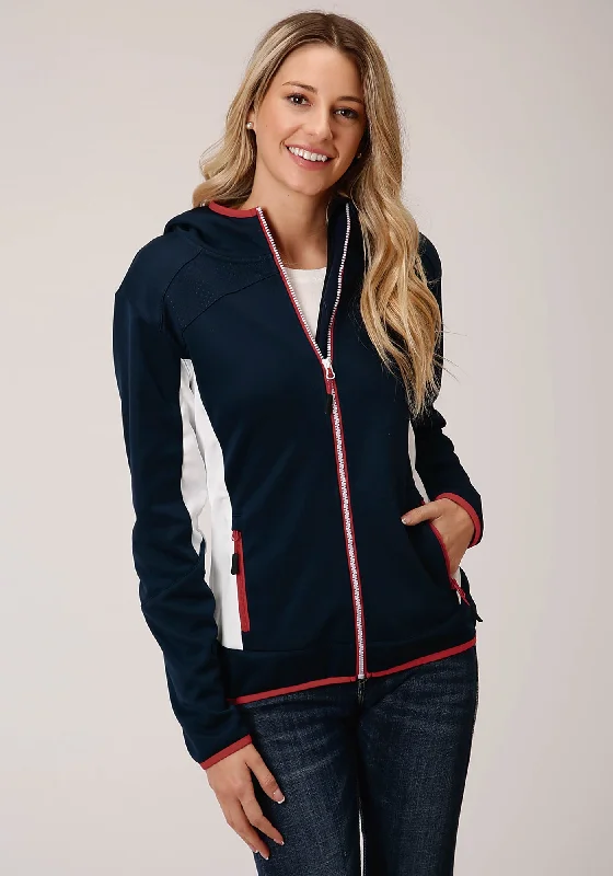 Sweet And Cute Style Roper Womens Navy/White Polyester Hooded Fleece Jacket
