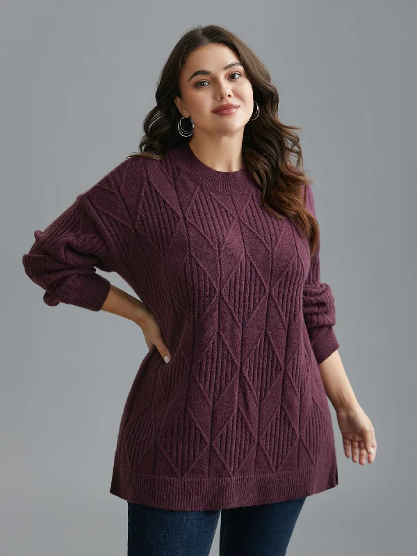 Creative Style Cable Knit Turtleneck Split Hem Pullover
