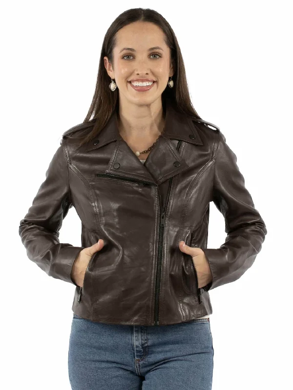 Avant-garde trend Scully Womens Wide Notched Collar Brown Lamb Leather Leather Jacket Avant-garde trend Scully Womens Wide Notched Collar Brown Lamb Leather Leather Jacket