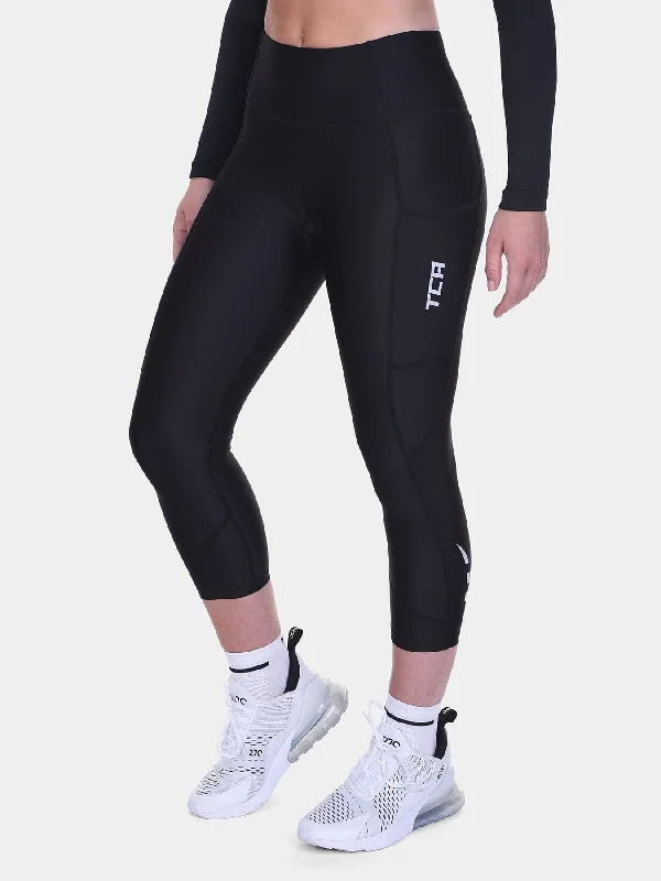 Sports Jumpsuit Padded Capri Cycling Leggings For Women With Reflective Strips & Side Pocket Sports Jumpsuit Padded Capri Cycling Leggings For Women With Reflective Strips & Side Pocket