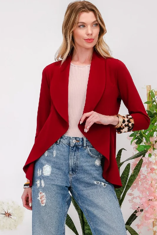 Sweet Puffy Skirt Celeste Full Size Rolled Leopard Cuff Open Front Blazer