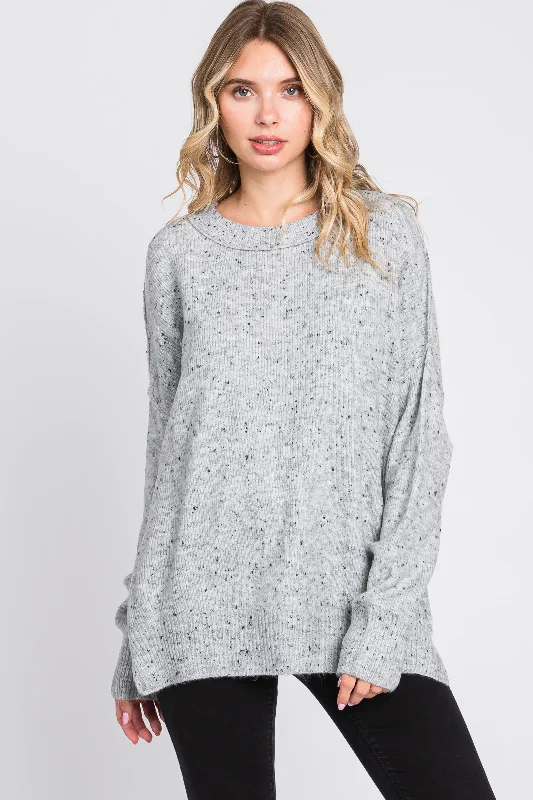Street Style Suit Grey Speckled Knit Sweater