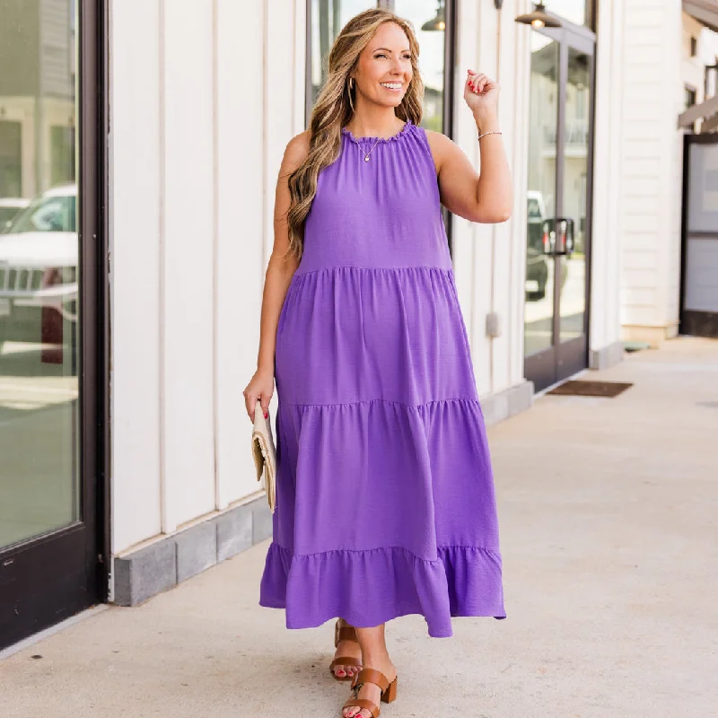 Sweet Age-Reducing Style Weekend Wardrobe Maxi Dress, Purple