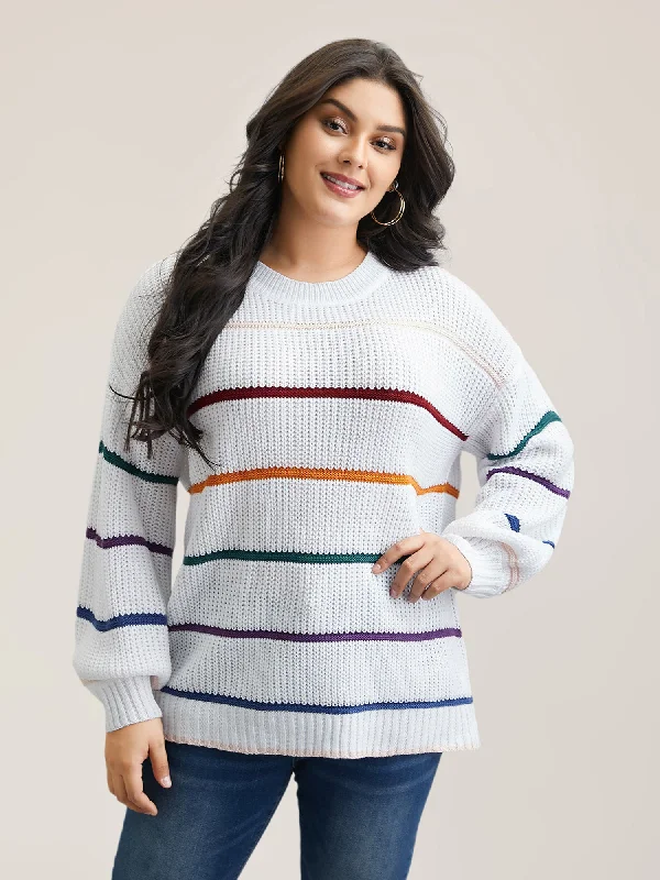 Personalized print Multi-Color Textured Balloon Sleeve Pullover