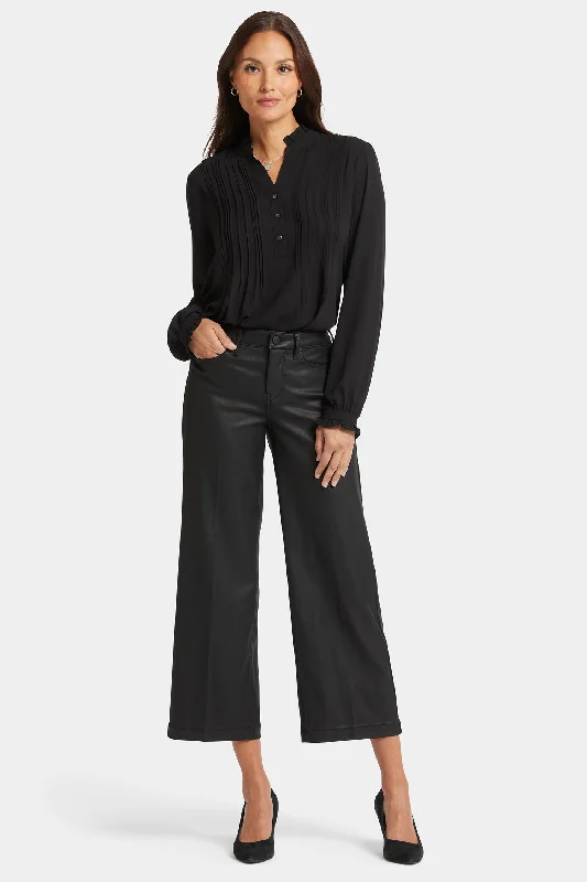 Street Personality Style Coated Teresa Wide Leg Ankle Jeans - Black Coated