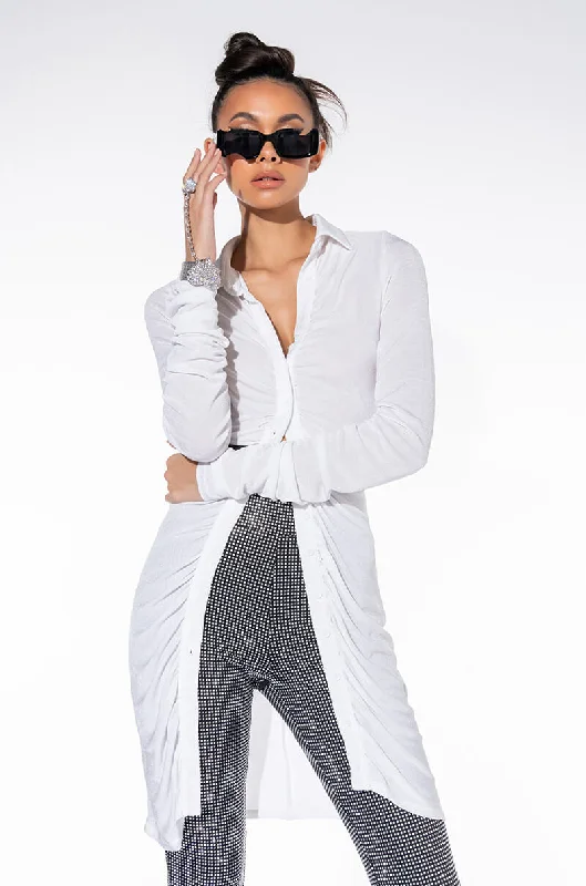 Retro Elegant Style CAMELIA BUTTON FRONT MIDI DRESS WHITE